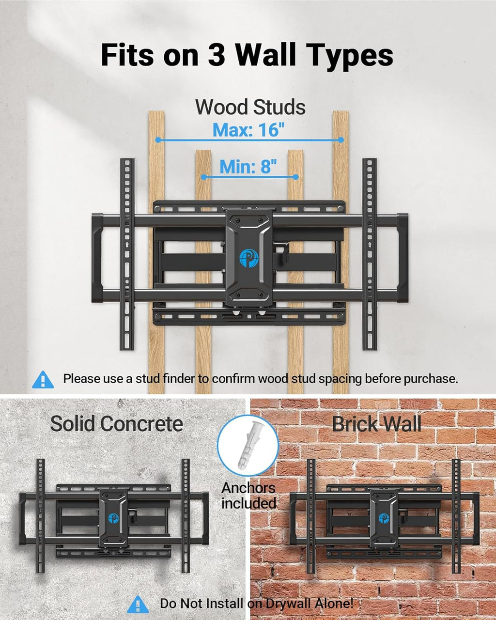 Pipishell Full Motion TV Wall Mount - Fits 42-85 Inch LED TVs Up to 132lbs | Swivel Bracket with Articulating Arms, Max VESA 600x400mm