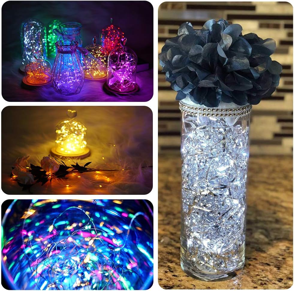 SunKite LED Fairy String Lights - 20 Waterproof Lights on 6.6 Ft Silver Copper Wire | 16 Color Options for Weddings & Parties