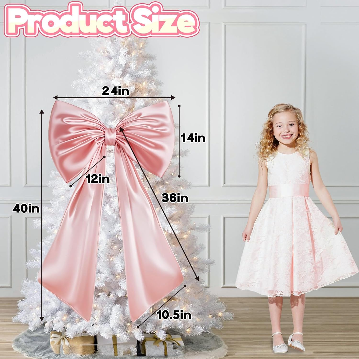 Skiennix Large Pink Bow | 40x24 In Satin Ribbon Tie for Coquette Room Decor & Birthday Decorations
