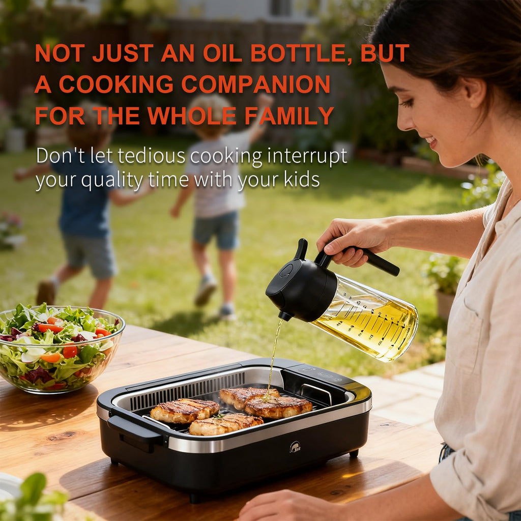 X&E 16oz/470ml Glass Olive Oil Sprayer for Cooking, 2 in 1 Olive Oil Dispenser Bottle, Food Grade Oil Mister for Kitchen Gadgets, Air Fryer Accessories, Salad & BBQ – Black