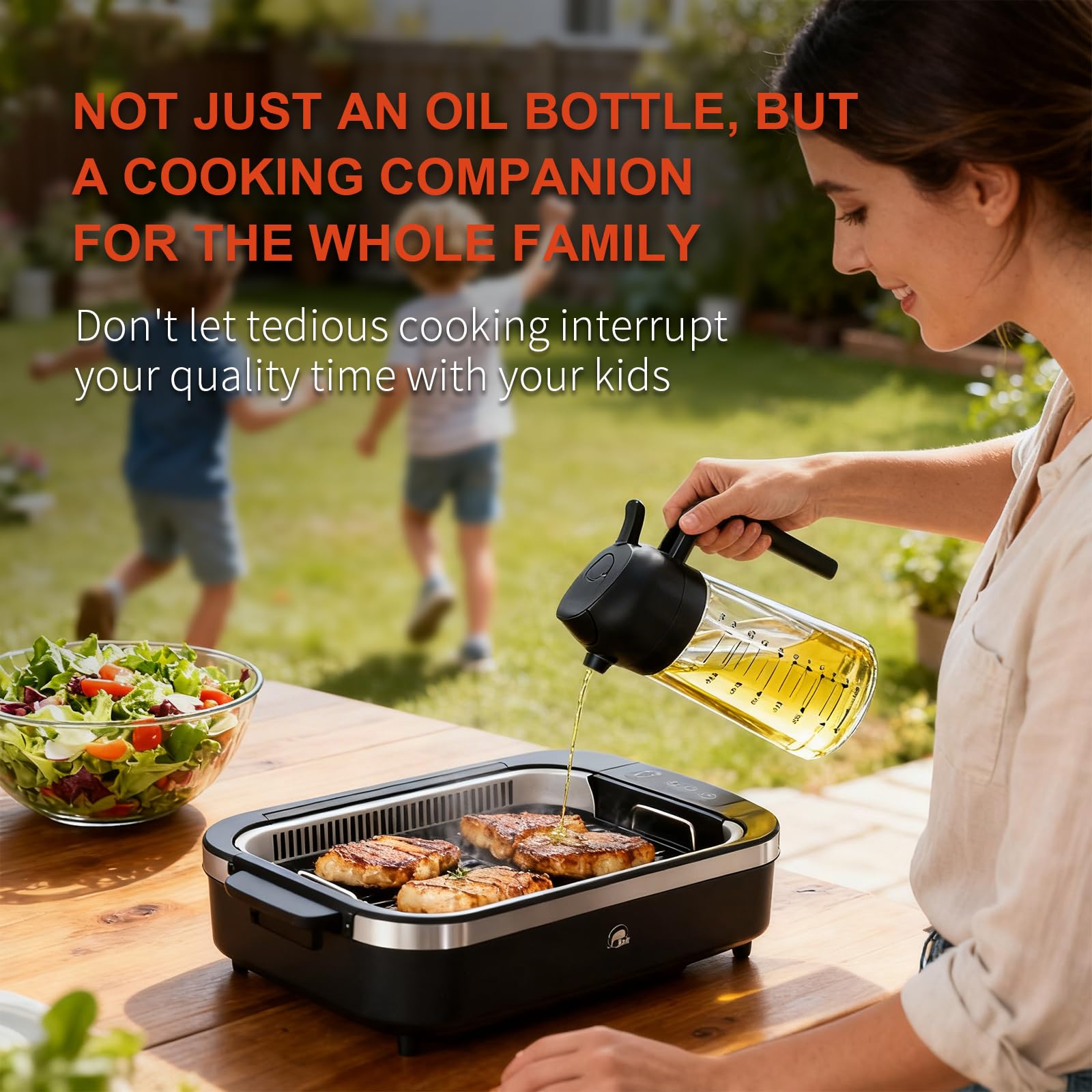 X&E 16oz/470ml Glass Olive Oil Sprayer for Cooking, 2 in 1 Olive Oil Dispenser Bottle, Food Grade Oil Mister for Kitchen Gadgets, Air Fryer Accessories, Salad & BBQ – Black