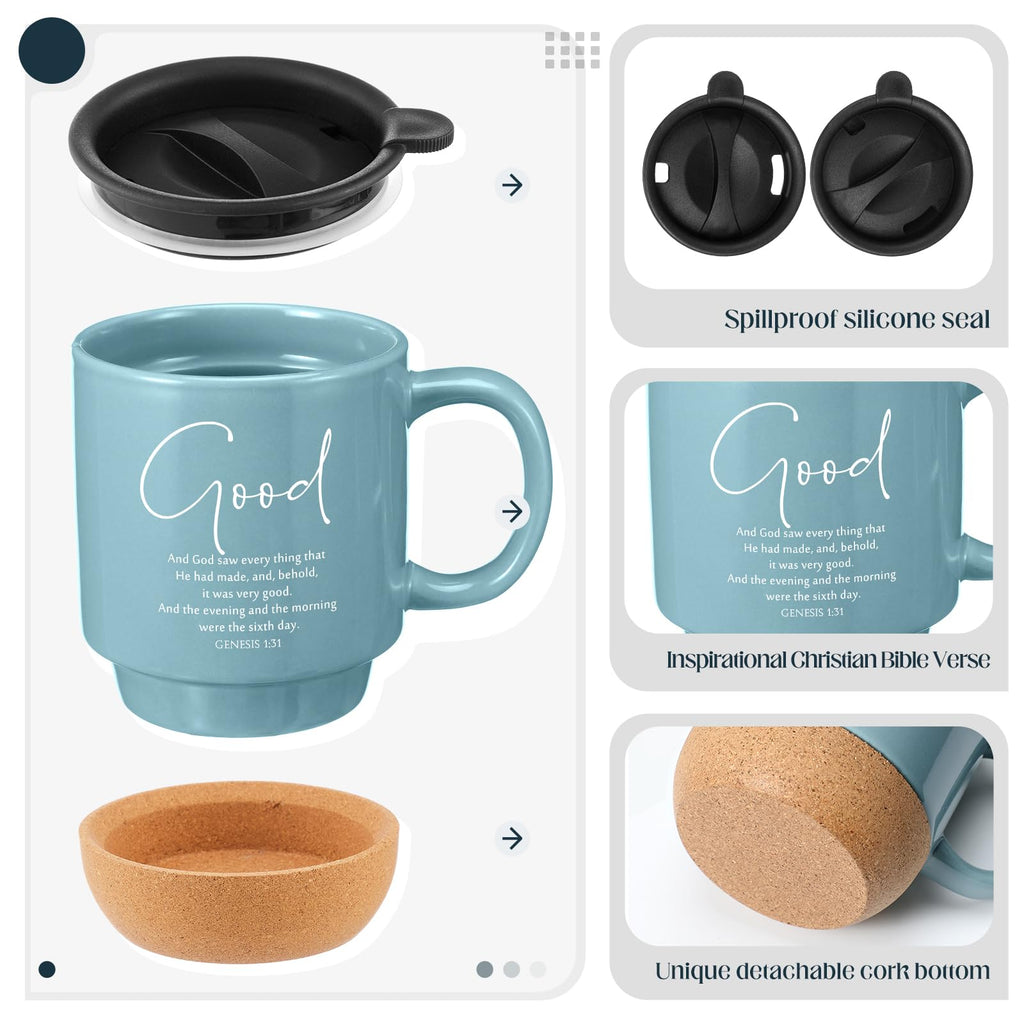 Didaey 10 Pcs Christian Coffee Mugs Mothers Day Gifts for Church Women Men Bulk 15 oz Bible Verses Religious Inspirational Cups with Cork Bottom for Study Group Coworker Sunday School Teacher Gifts