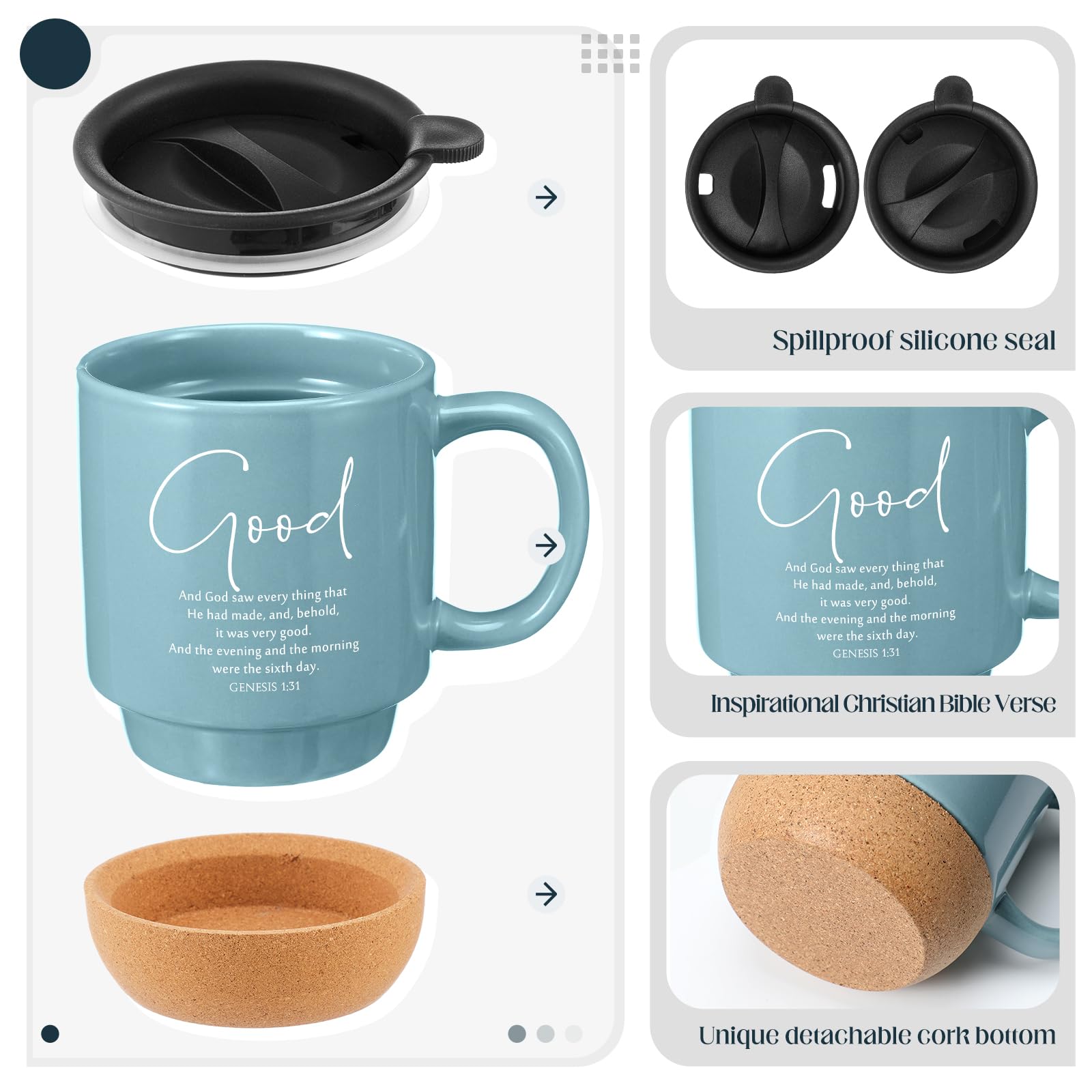 Didaey 10 Pcs Christian Coffee Mugs Mothers Day Gifts for Church Women Men Bulk 15 oz Bible Verses Religious Inspirational Cups with Cork Bottom for Study Group Coworker Sunday School Teacher Gifts