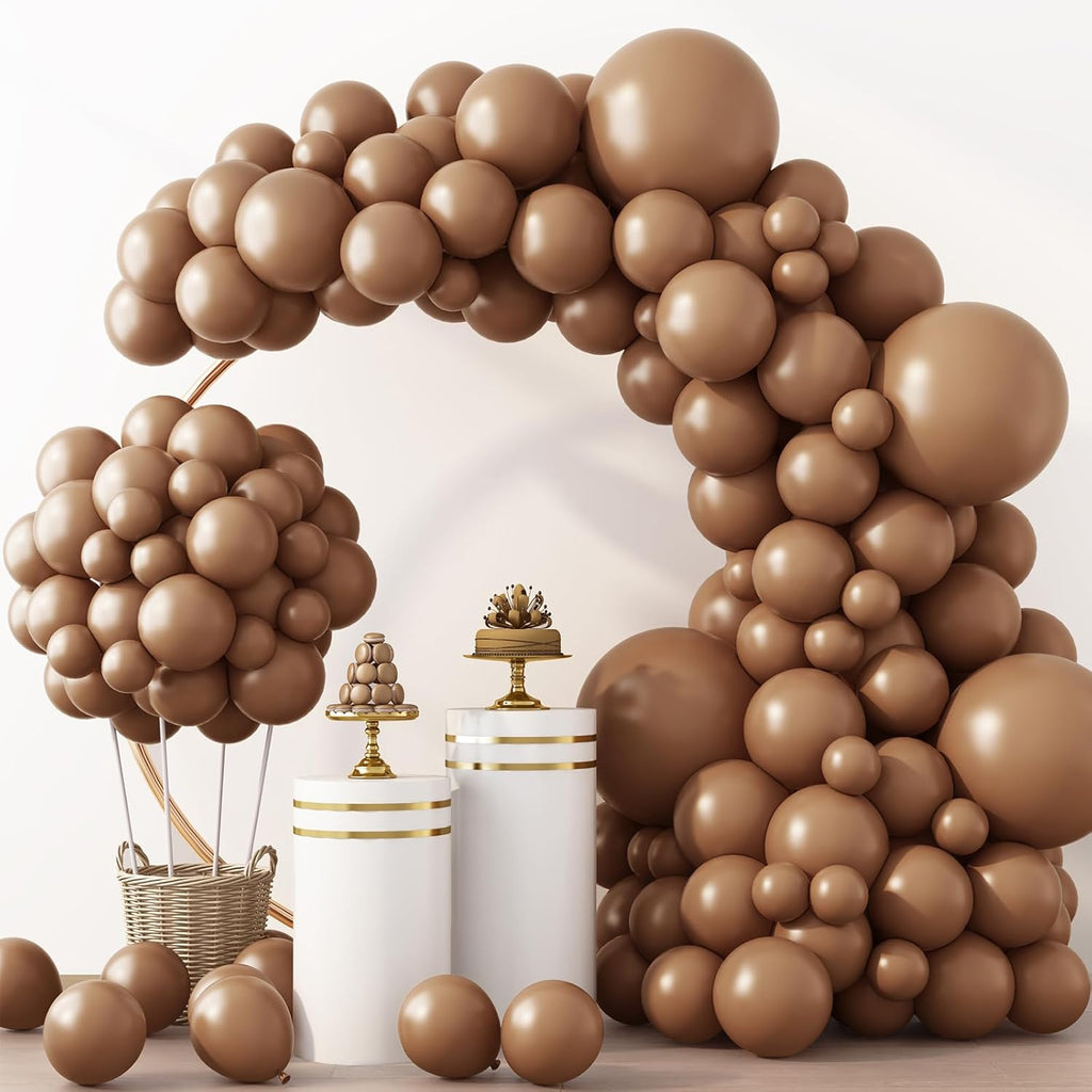 RUBFAC Brown Balloon Garland Kit - 129pcs Latex Balloons in 5-12 Inch Sizes for Safari Baby Shower & Jungle Birthday Party