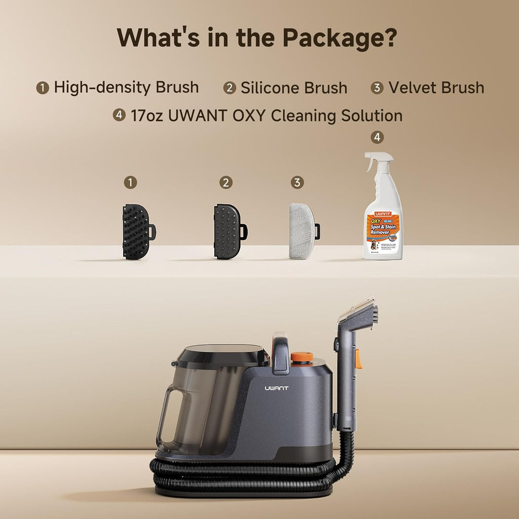 Uwant Portable Carpet Cleaner - 18Kpa Deep Cleaning Machine for Cars & Pets | Includes Self-Cleaning Set