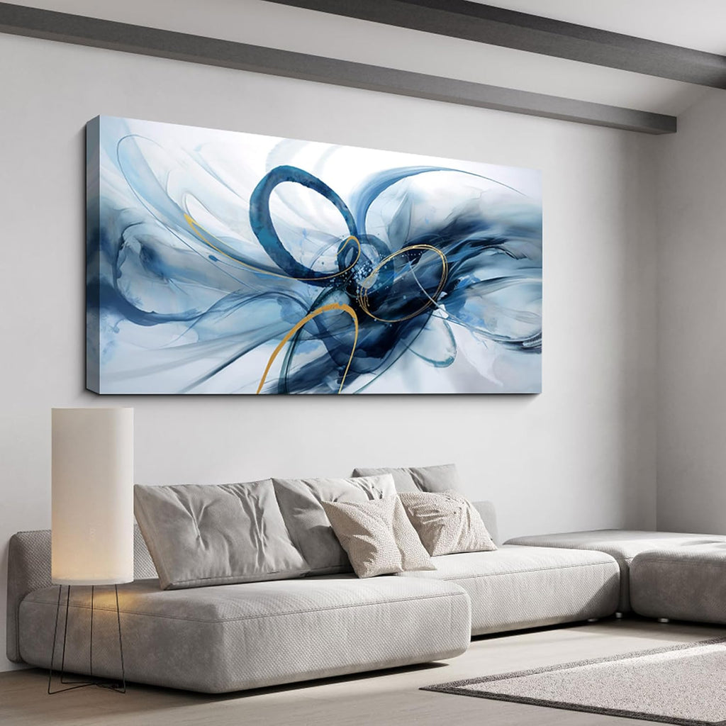 XLSJERST Extra Large Canvas Wall Art - Modern Abstract Blue & White Artwork for Home Decor
