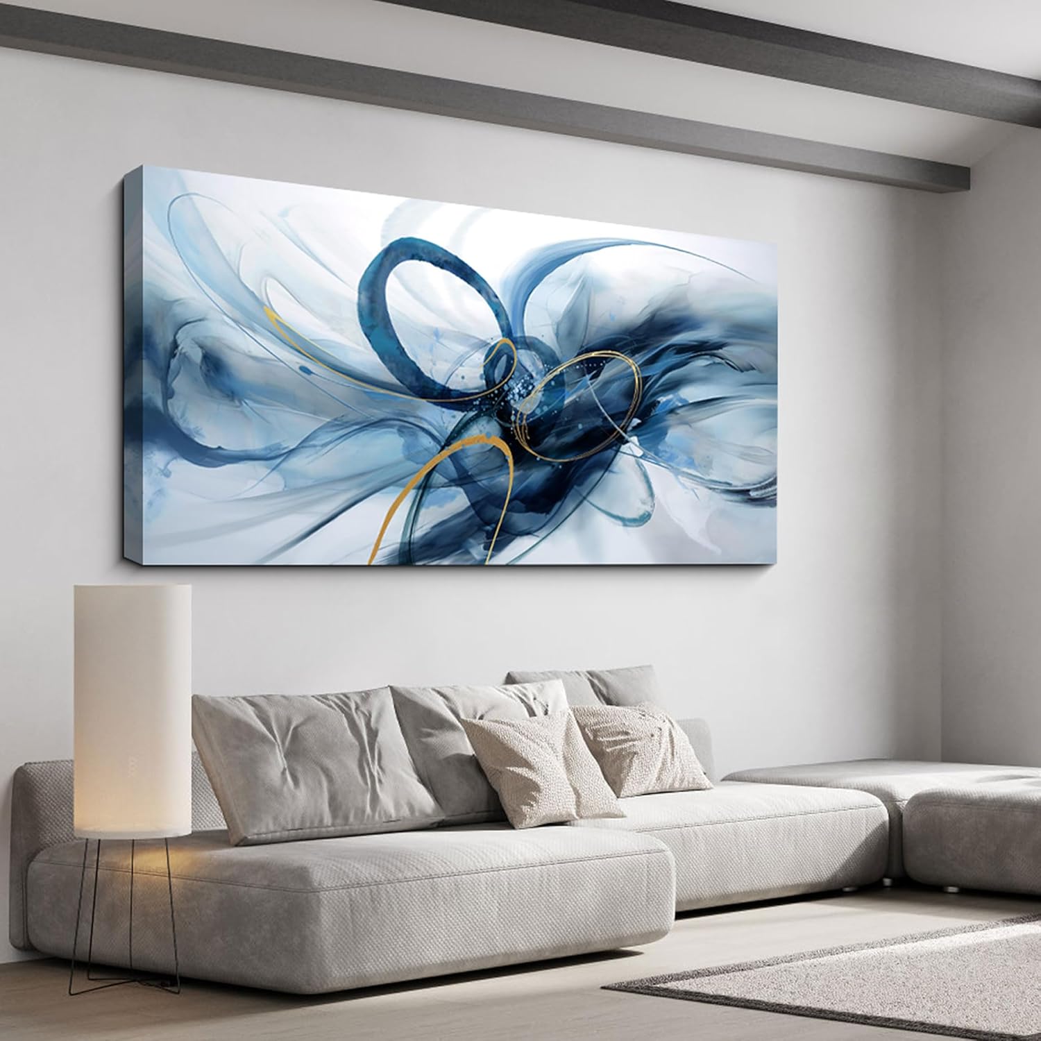 XLSJERST Extra Large Canvas Wall Art - Modern Abstract Blue & White Artwork for Home Decor