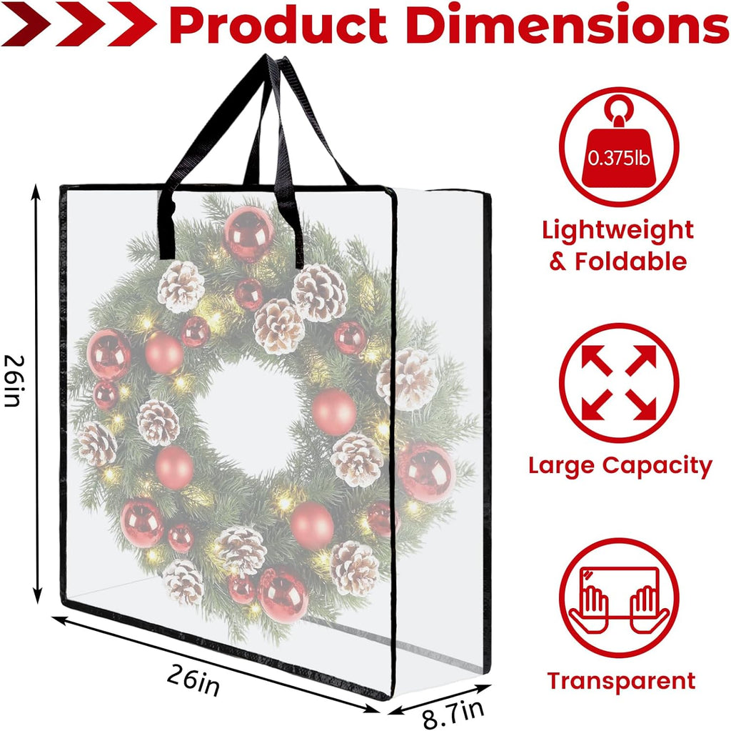 Regine Switzerland Wreath Storage Bag - 26-Inch Clear Container for Christmas Decorations | 5-Pack
