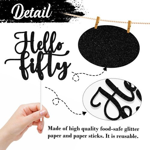 Hello Fifty | 50 & Fabulous Cake Topper - Celebrate 50 Years with Stylish Party Decorations