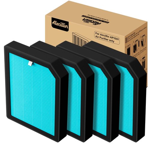 Aircillin Air Purifier AP1501 Replacement Filters 4-Pack, H13 True HEPA Filter, Activated Carbon Filter(AP1501)