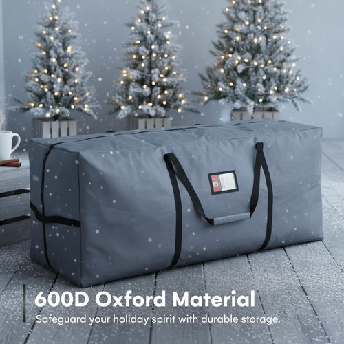 Holiday Spirit Christmas Tree Storage Bag - Heavy-Duty Waterproof Design with Dual Zippers - Fits 7.5ft Tree, Charcoal