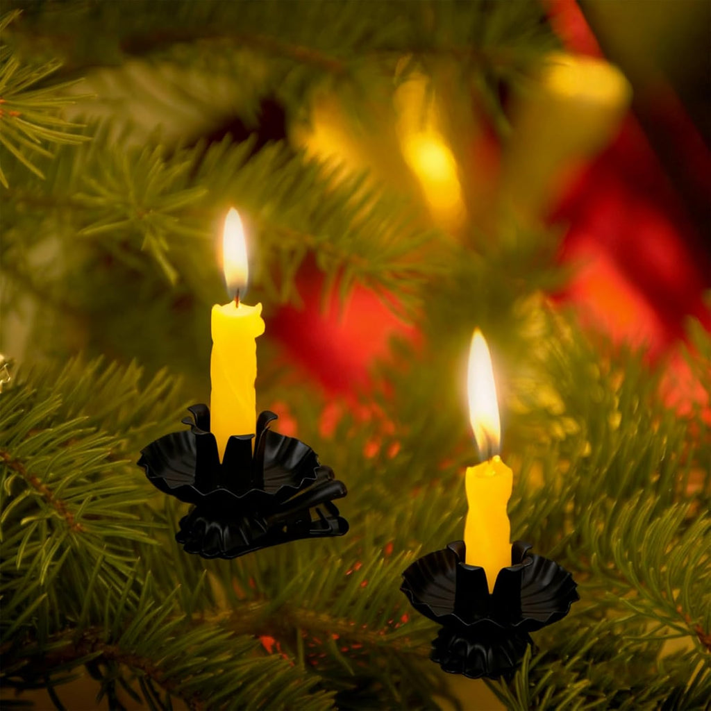 Skiennix Candle Holders - Silver Clip-On Metal Clips for Christmas Tree | Set of 20 Pcs (Black)