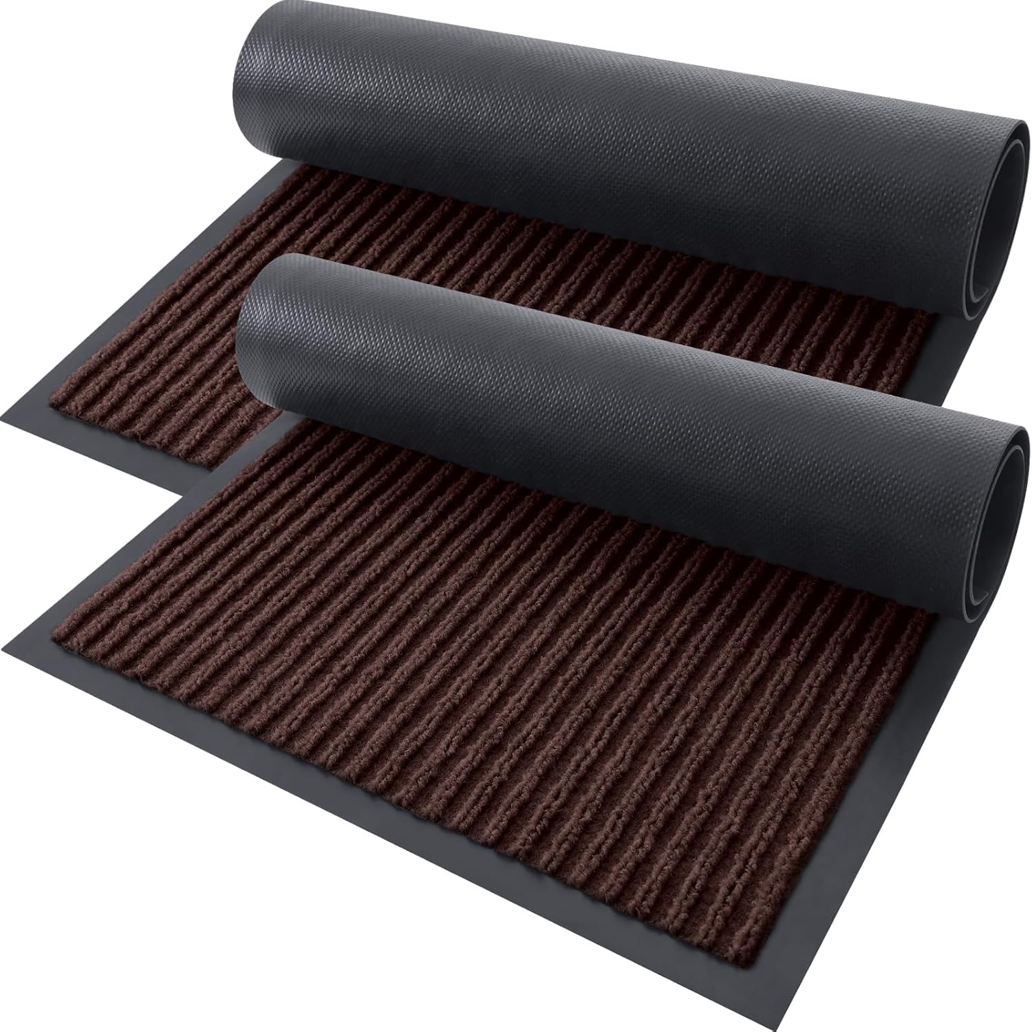OLANLY Heavy Duty Waterproof Front Door Mat - 2-Pack 29.5 x 17 Inch, Fade Resistant, Easy Clean, Brown