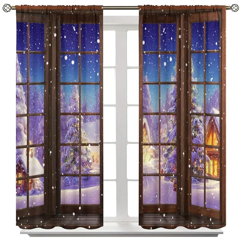Winter Snow Christmas Curtains - 42x45in Blackout Drapes for Living Room & Bedroom (Variation: Winter Snow-2+21" W x 45" L)