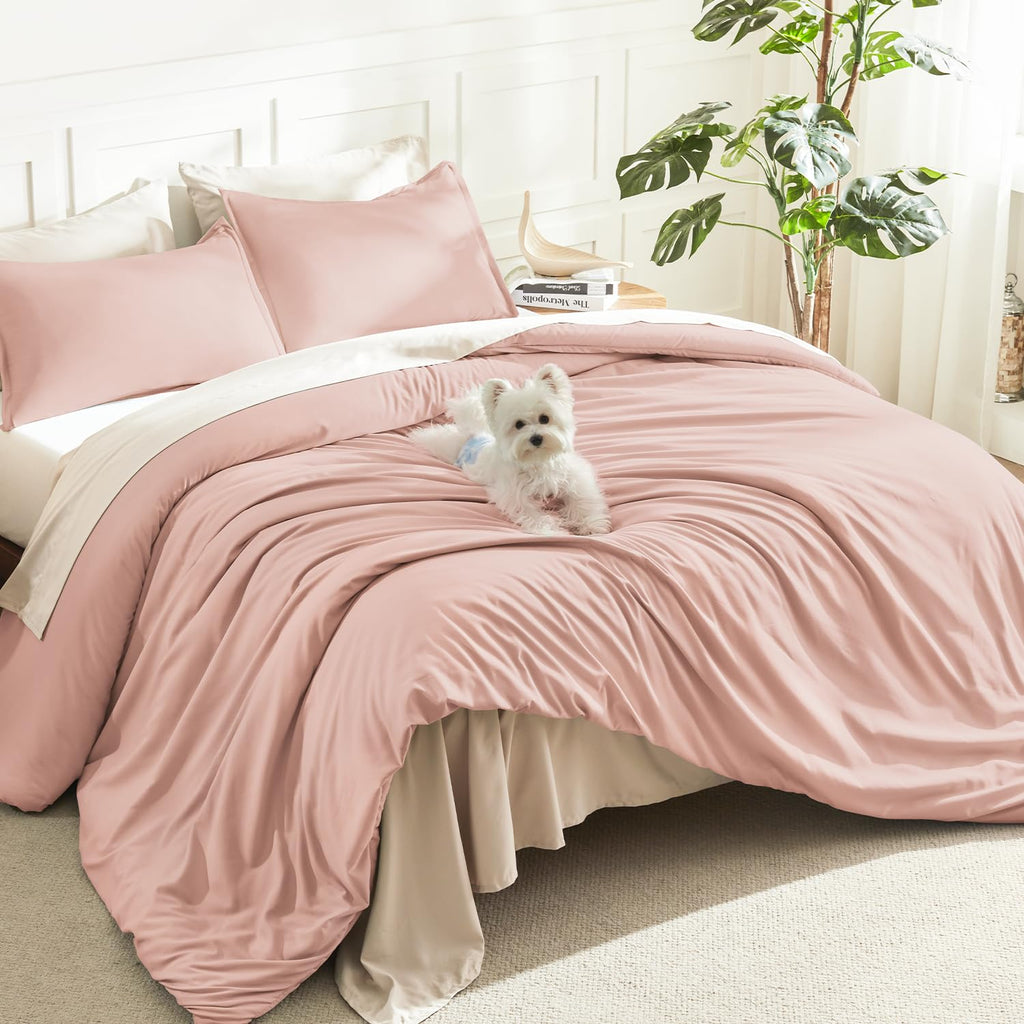 Litanika Pink Twin Comforter Set for Girls, 2 Pieces Kids Blush Plain Bedding Comforter Set, All Season Bed Set (66x90In Comforter & 1 Pillowcase)