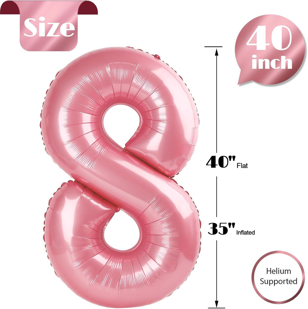 Pearlescent Pink Number 8 Balloon - 40 Inch Giant Foil Balloon for 8th Birthday Party Decorations