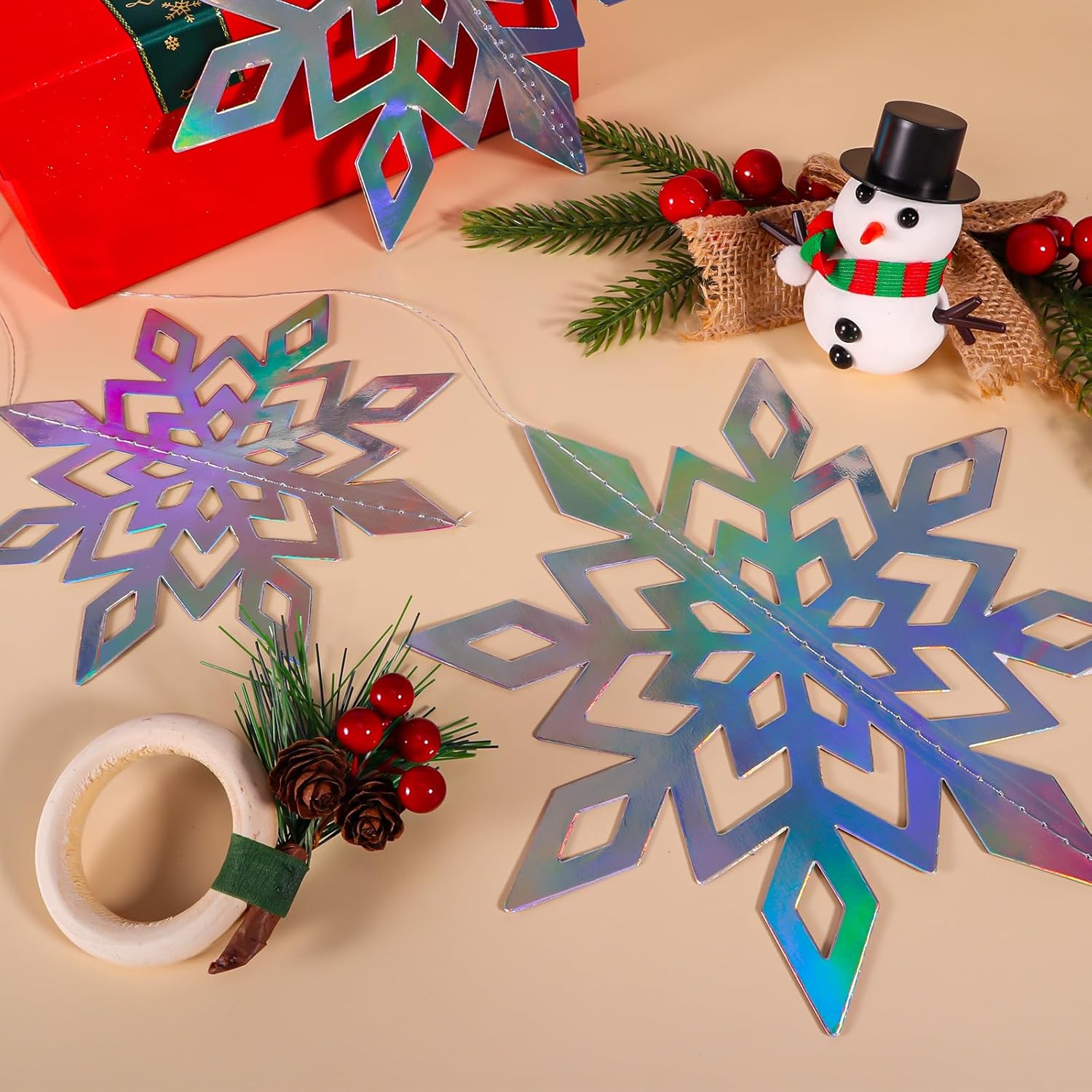 Regine Switzerland 24 PCS Snowflake Christmas Hanging Decor - 12 Glittery & 12 White Paper Snowflakes for Winter Holiday Parties