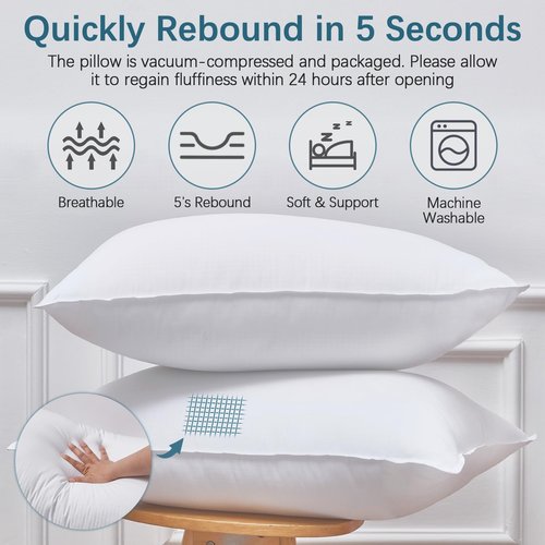 FROHAUL Pillows Queen Size Set of 4, Grid Hotel Bed Pillows for Sleeping,Medium-Firm Microfiber Pillows for Side, Back and Stomach Sleepers