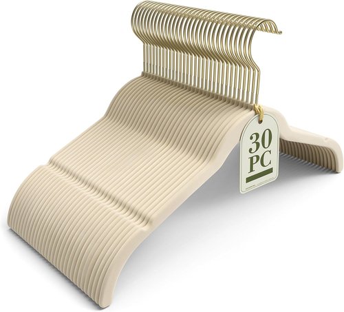 Korpai Velvet Hangers - 30 Pack Non-Slip Durable Slim Space-Saving Felt Hangers with Gold 360° Swivel Hook