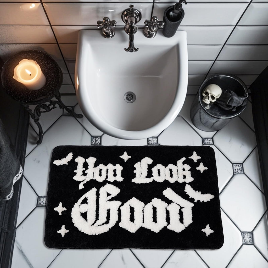 QIONG MENG Halloween Rug Your Look Good Gothic Bathroom Rug Halloween Bath Mat Spooky Bathroom Mat Floor Doormats Rugs 17 x 27 Inch for Tub Home Living Room