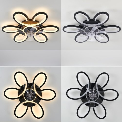 Black-Star Ring Ceiling Fans with Lights and Remote, 27 Inch Modern Low Profile Flush Mount Ceiling Fan, Dimmable LED Ceiling Light Fixture, Small Ceiling Fans for Bedroom, Kitchen, Indoor-Black