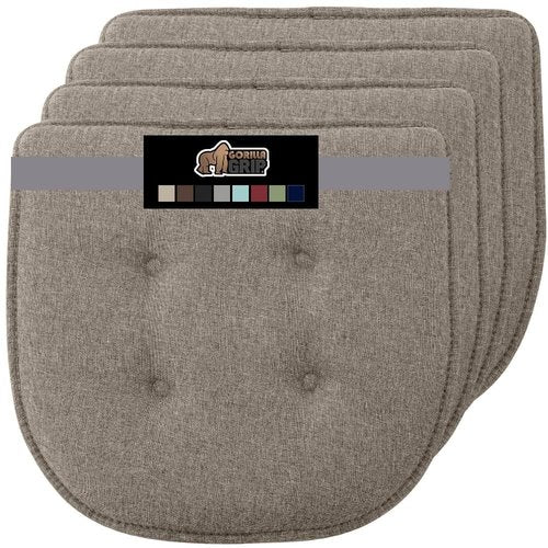 GORILLA GRIP Slip Resistant Tufted Chair Cushions, No Ties Required, Memory Foam Pads for Dining Room Kitchen Table, Office, Rocking Chairs, Plush Seat Cushion Pad, Home Decor, Set of 4, 16x17, Beige