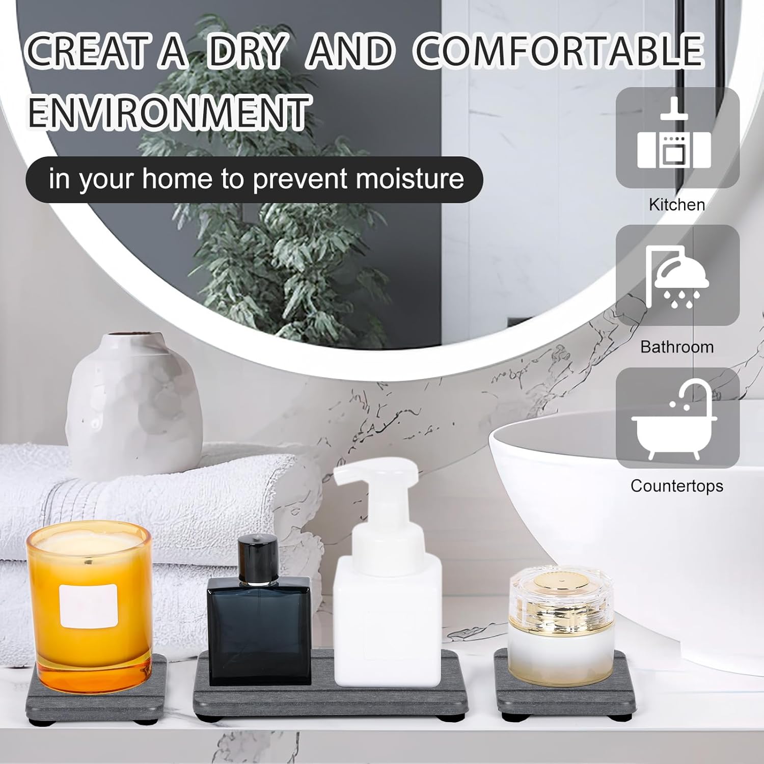 Skiennix Stone Drying Trays - Water Absorbing Diatomaceous Earth Soap Dish & Coaster Set (4PCS)
