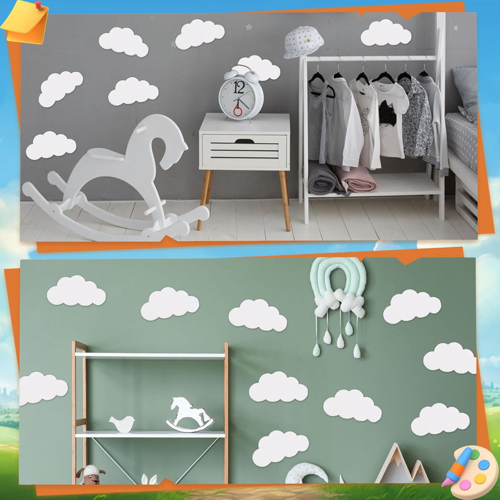 MixTeach 200 Pcs White Cloud Cutouts - 4 Inch Double-Sided Paper Shapes for Classroom & Party Decor