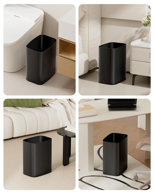 Cesun Small Bathroom Trash Can, 3.4 Gallon Metal Garbage Can, Slim Stainless Steel Waste Basket for Dorm, Bedroom, Office, Toilet, Near Desk, Under Sink (Black)