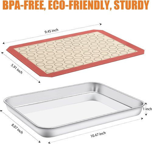 Deedro Baking Sheet Set - Stainless Steel Cookie Pan with Silicone Mats | 4-Piece, Non-Toxic, Easy Clean