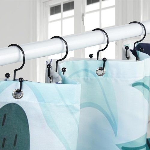 Goowin Shower Curtain Hooks - 12 Durable Rust-Proof Rings for Easy Glide | Black Finish