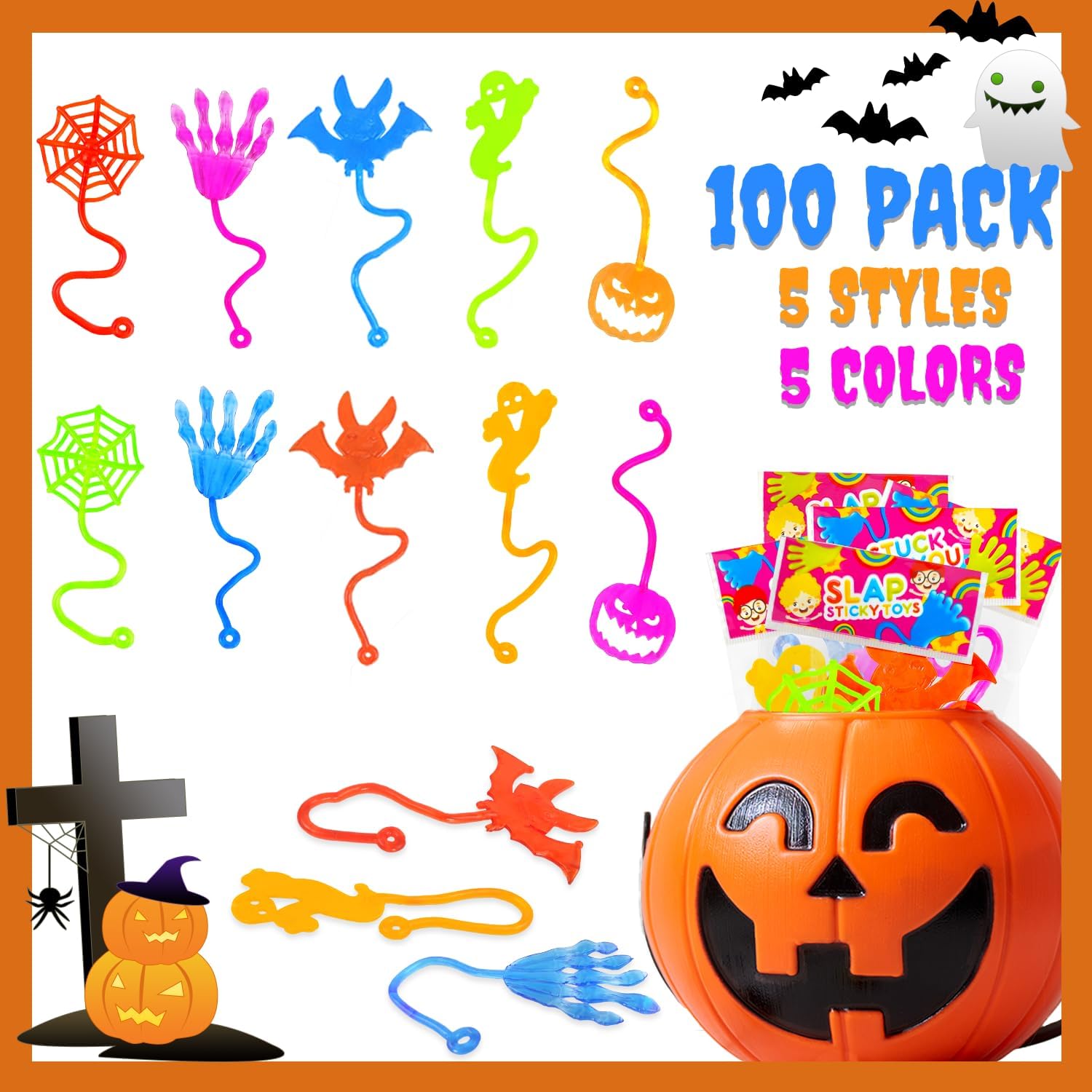 Skiennix Halloween Sticky Hands | Bulk Party Favors for Kids - 100-300 Pcs, Non-Candy Treats