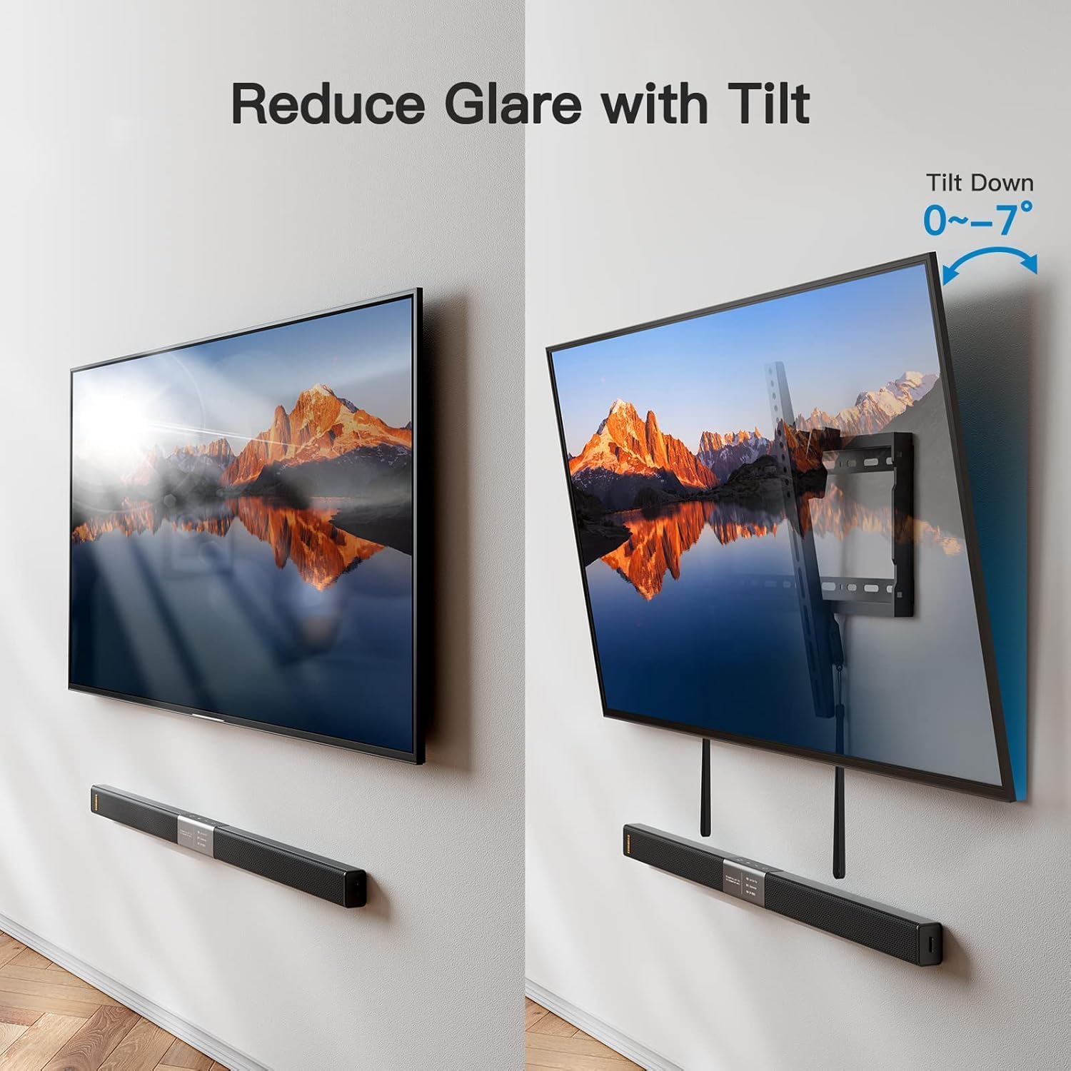 Pipishell Tilt TV Wall Mount Bracket - Low Profile for 37-90 Inch TVs | Fits 16"-24" Wood Studs, Max VESA 600x400mm, Holds Up to 132lbs