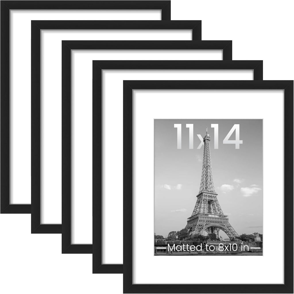 Upsimples 11x14 Picture Frame Set of 5 - Display 8x10 or 11x14 Photos | Black Wall Gallery Frames