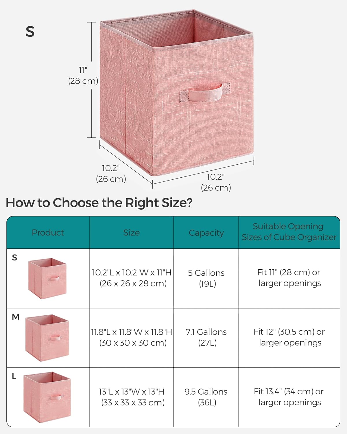 SONGMICS Storage Cubes - 11-Inch Non-Woven Fabric Bins with Double Handles | Set of 6 in Jelly Pink for Closet Organization