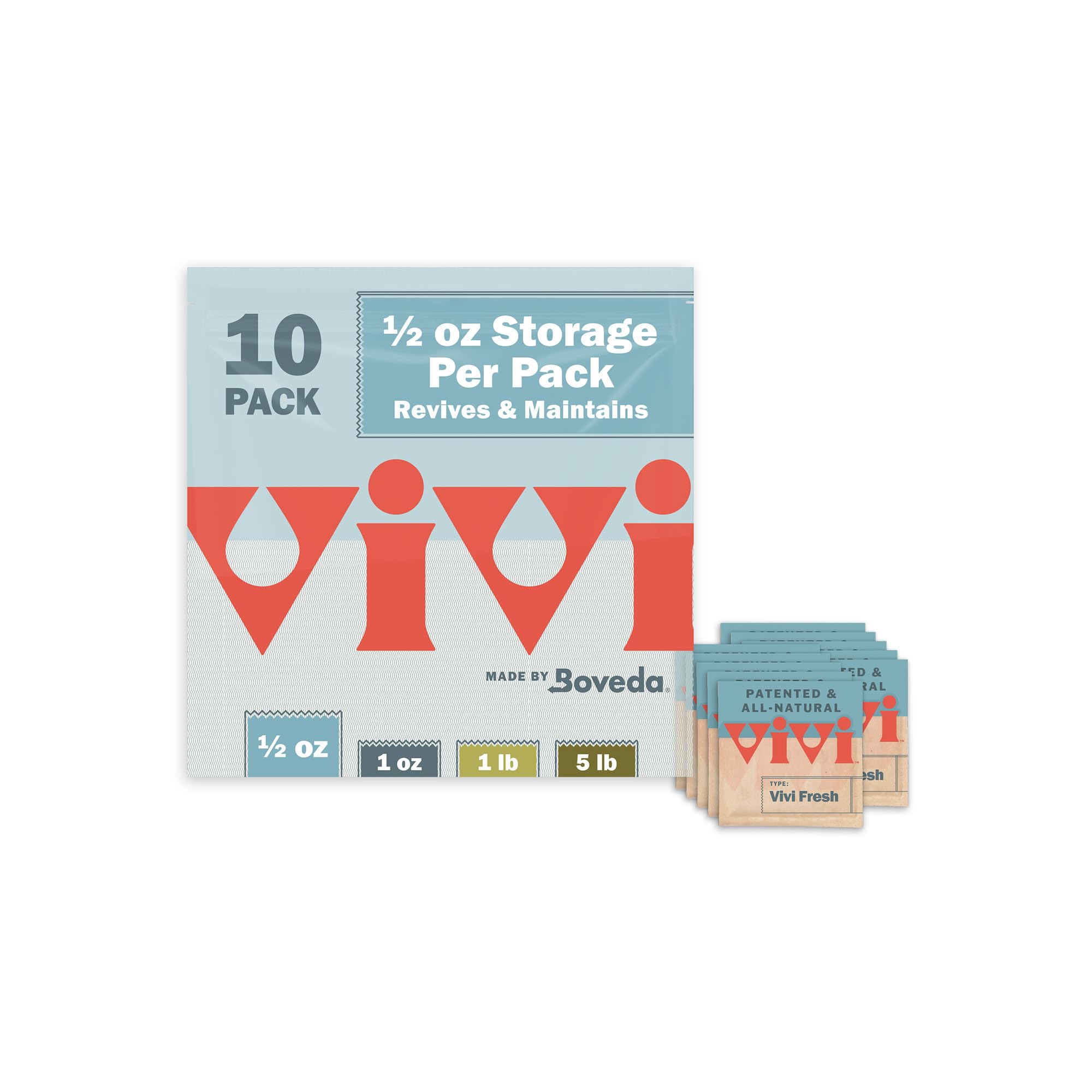Vivi Fresh ½ Ounce Humidity Control Packs | 10-pack in Resealable Bag | For All Airtight Storage Containers, Store Longer and Preserve Freshness | Made in the USA by Boveda
