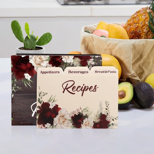 Fancy Land 24 Recipe Card Dividers 4x6 with Tabs Flower Recipe Box dividers Helps Organize Recipe Box Christmas Holiday Party Supplies Kitchen Gift