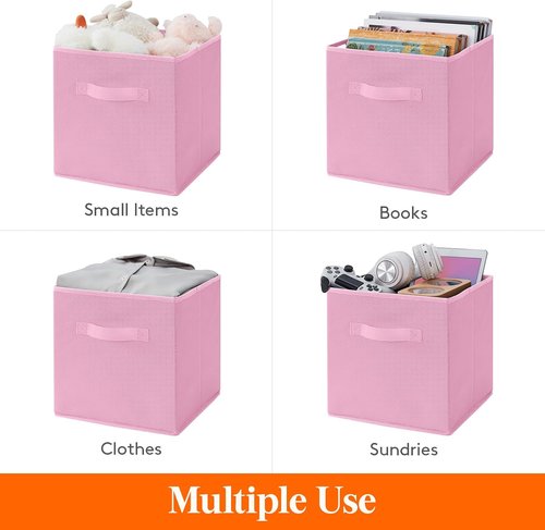 Lifewit Storage Cubes - Foldable Decorative Fabric Baskets for Home Organization | 11-Inch Pink, 12-Pack