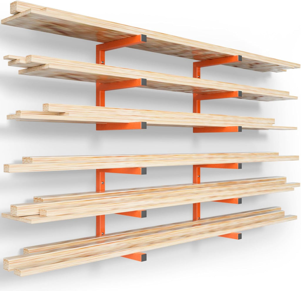 YYR Wood Organizer - Heavy Duty Metal Lumber Storage Rack | 6-Level Wall Mount, Holds Up to 1200 LBS, Orange