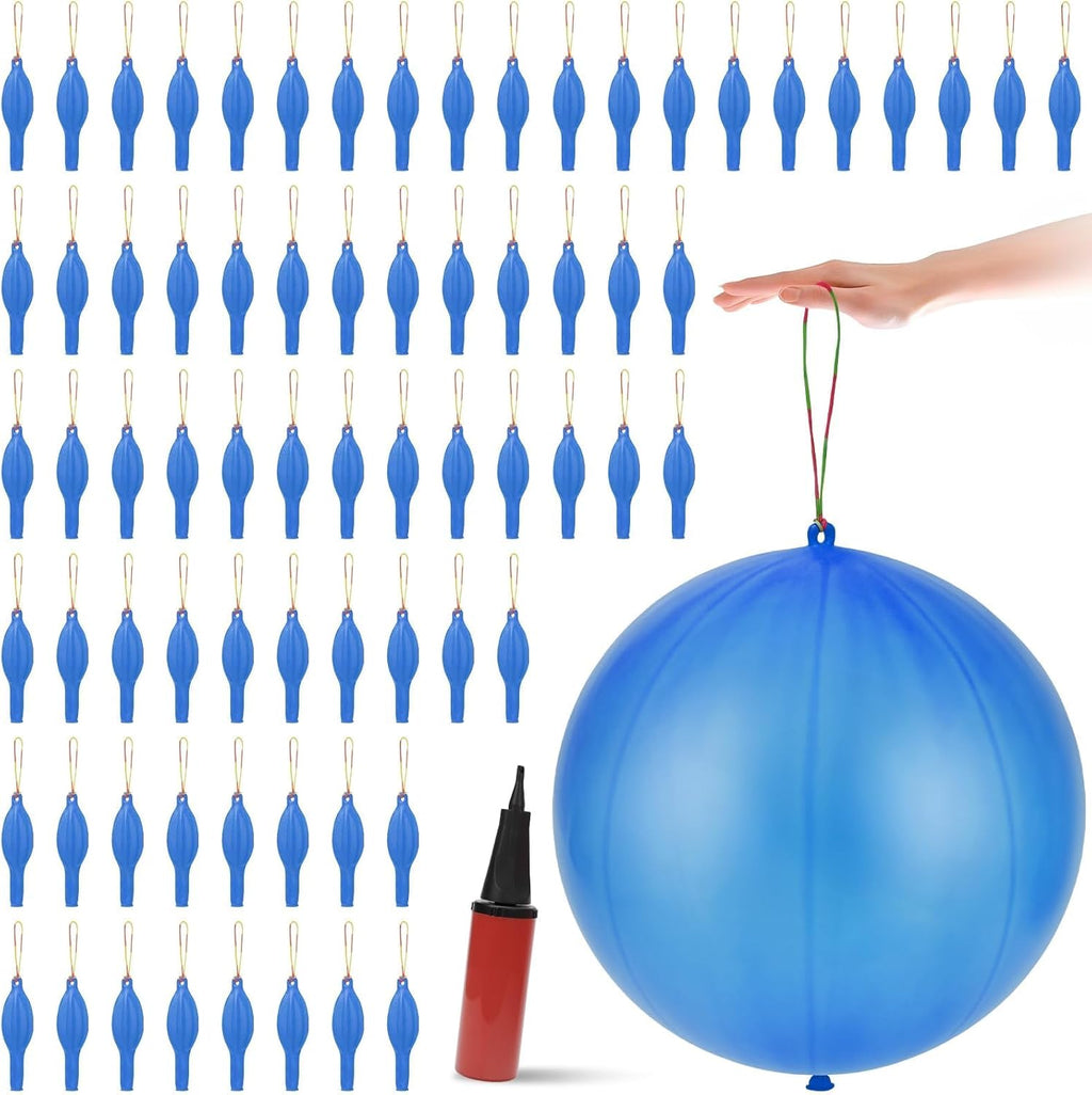 Skiennix Punch Balloons - Heavy Duty Party Favors with Rubber Band Handle & Air Pump | 100 Pcs Blue