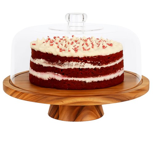 JOEY'Z 6 in 1 Large Acacia Wood Cake Stand with Lid - Multiuse Wooden Cake Stand with Dome Acrylic Cake Cover/Cake Dome - Cake Holder With Lid - Cake Stands