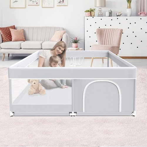 Fshibila Baby Playpen - 50x50 Inch Sturdy Safety Playard for Indoor & Outdoor Use | Soft Mesh, Grey