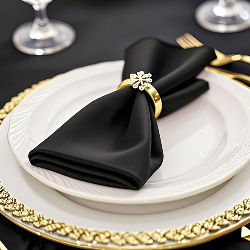 FOLINS&HOME Black Heavy Duty Cloth Napkins Set of 4 - Decorative 17x17 Inch Polyester Napkins with Hemmed Edges, 210GSM, Washable & Reusable for Dinner, Wedding, Party, Banquet & Everyday Use