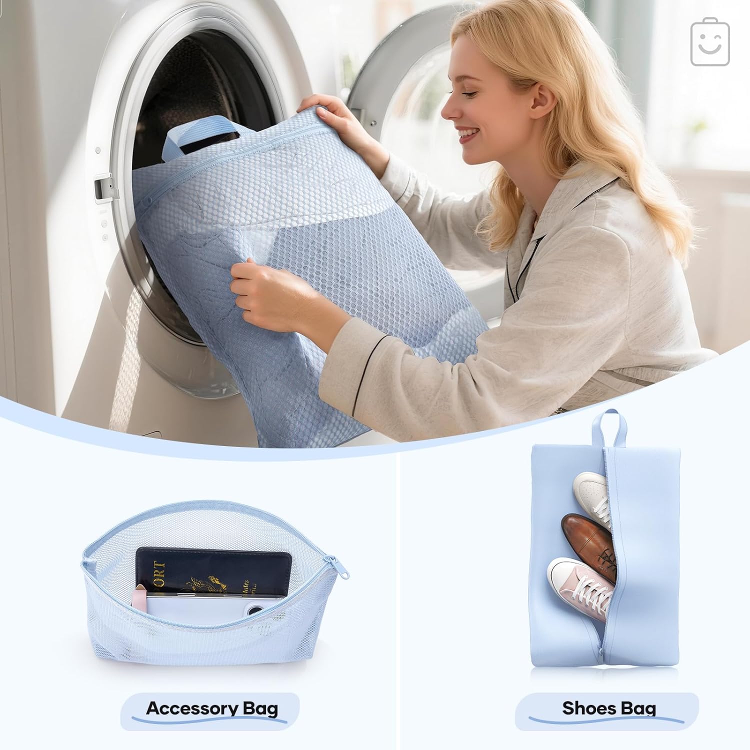 Veken Compression Packing Cubes - Expandable Travel Organizer Set | Durable Light Blue Luggage Bags