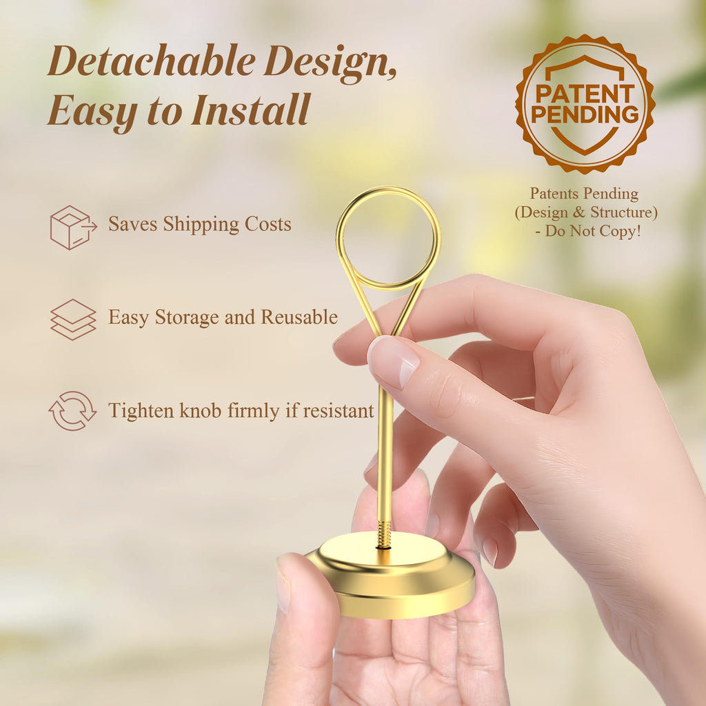 Radezon 12 Pcs Gold Table Number Holders, 4 Inch Tall Place Card Holders for Table, Sturdy Photo Picture Holders with Anti-Tip Base for Wedding Reception, Party, and Event Centerpiece