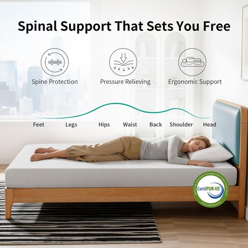 FDW 6 Inch Twin Mattress - Medium Firm Gel Memory Foam for Pressure Relief | Cooling Ventilated Foam, White