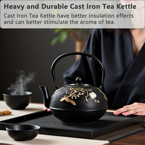 YJX 60.9oz Large Cast Iron Teapot for Stovetop, Japanese Tetsubin, Heavy and Durable Tea Pot, Tea Kettle with Stainless Steel Infuser for Loose Tea, Floral Pattern(1800ML)
