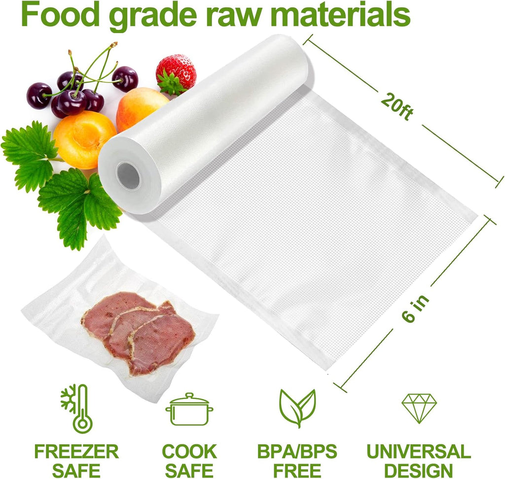 W&Y Vacuum Sealer Rolls - BPA-Free Commercial Grade 6” x 20’ Bags for Freezer Storage & Sous Vide