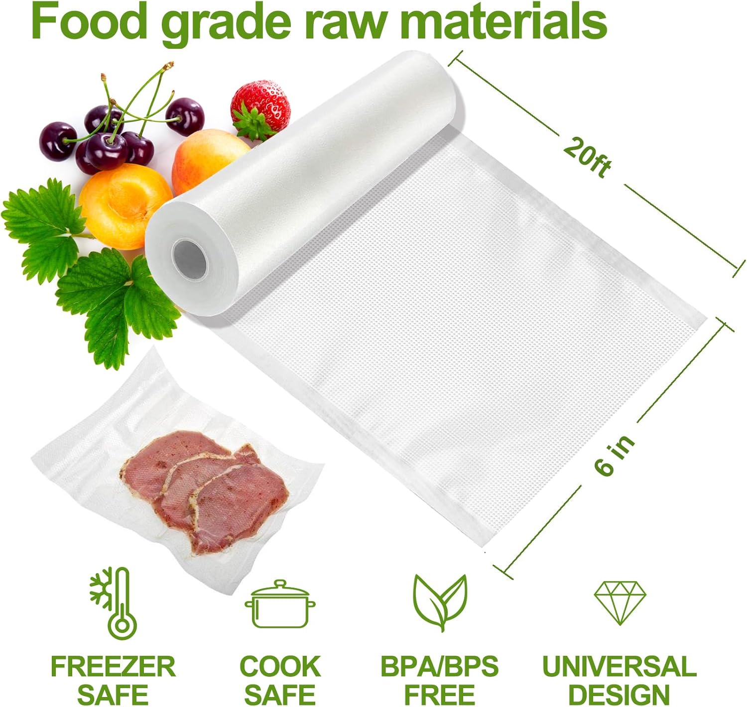 W&Y Vacuum Sealer Rolls - BPA-Free Commercial Grade 6” x 20’ Bags for Freezer Storage & Sous Vide