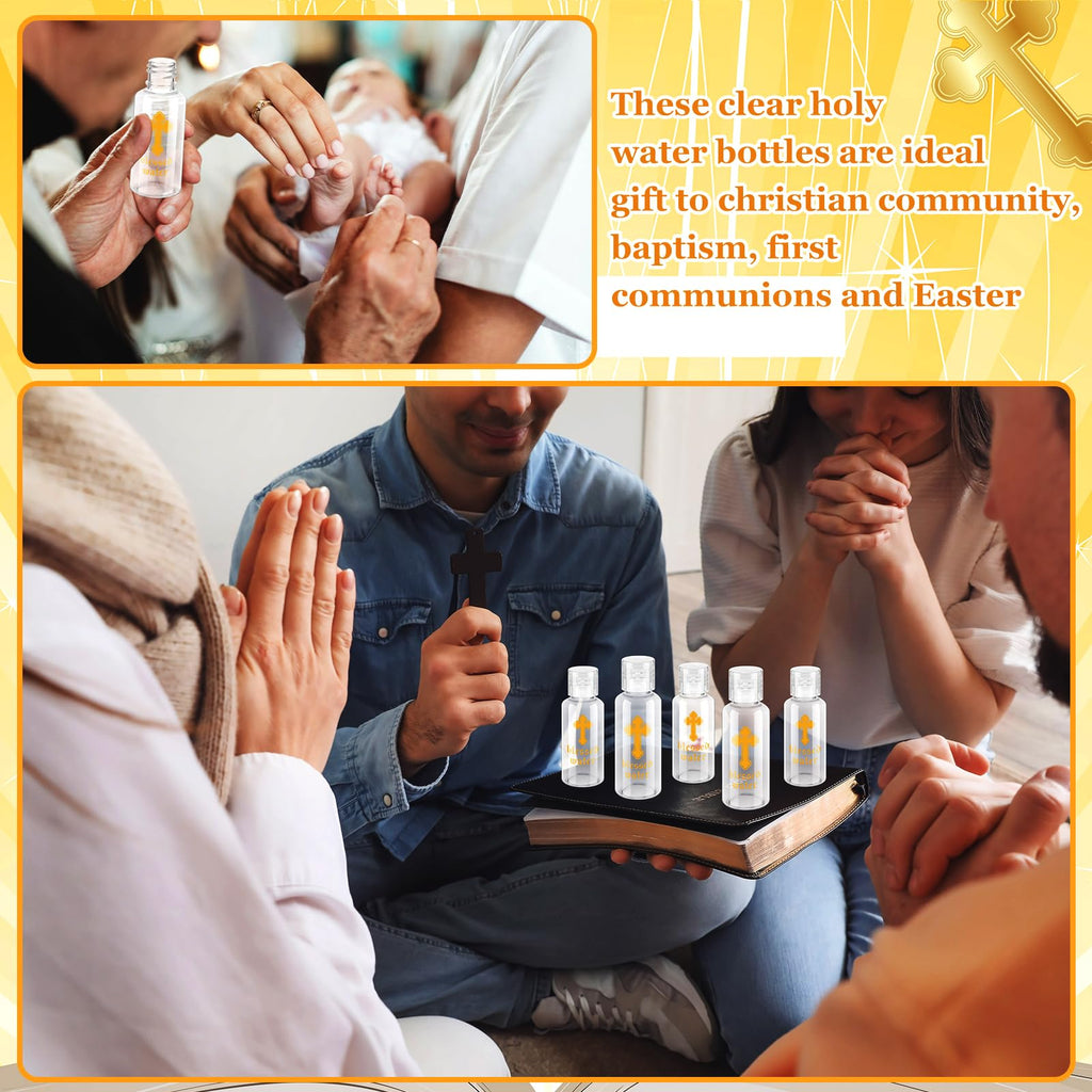 Chuangdi Holy Water Bottles Baptism Party Favor Transparent Holy Water Empty Containers with Golden Catholic Cross First Communion Gift for Guests Christian Thanksgiving Church(30 ml,500 Pcs)